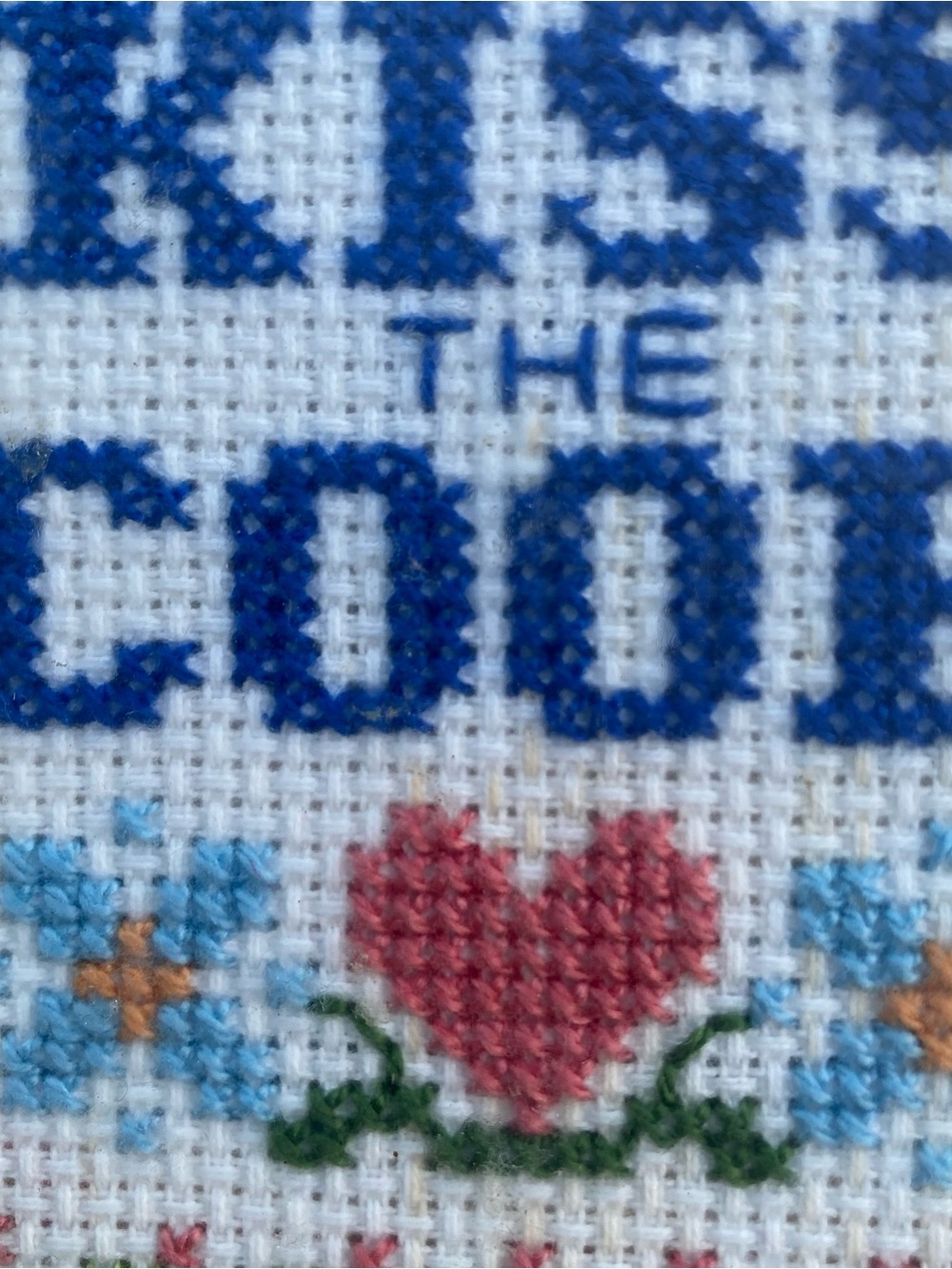Kiss The Cook Cross Stitch Wall Art - Blue and Pink - Picture 11 of 11